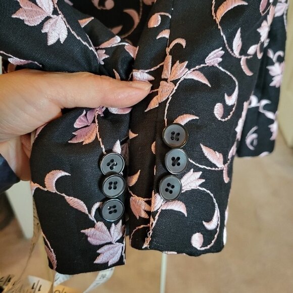 ❤️ 3 for $35 Vintage 80s pink embroidered black blazer jacket small - Picture 8 of 9